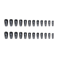 Ensemble de faux ongles gothiques en forme de cercueil, 24 pièces, design squelette noir et blanc, réutilisables, en acrylique, pour Halloween et usage quotidien