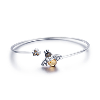 Gelang Kristal Desain Lebah Cantik Mode Baru S925 Perak Murni Gelang Kristal Kepribadian Wanita