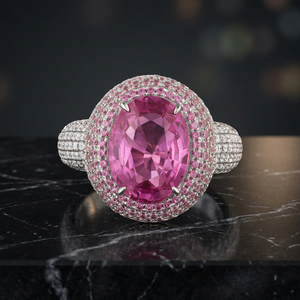 Pink Tourmaline Oval <b>Cocktail</b> <b>Ring</b> Women's 18K <b>Gold</b> Pave Setting Luxury Fine Jewelry - Product Image 3