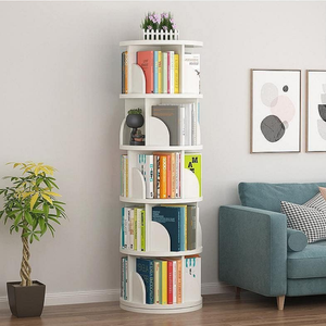 Custom 360 Rotating Solid Wood Bookcase | Space-Saving 4-Tier Revolving <strong>Bookshelf</strong> for Living Room Bedroom | Modern Storage - Product Image 4