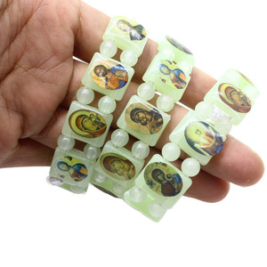 Catholic Fluorescent Green <b>Beaded</b> Bracelet Unisex Elastic Religious Gift Jewelry - Product Image 5