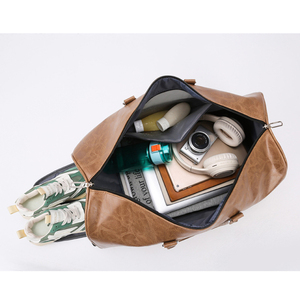 Sac de voyage en cuir de marque privée personnalisée de haute qualité Hommes Femmes Valise De Voyage Sac polochon avec compartiment à chaussures - Product Image 4