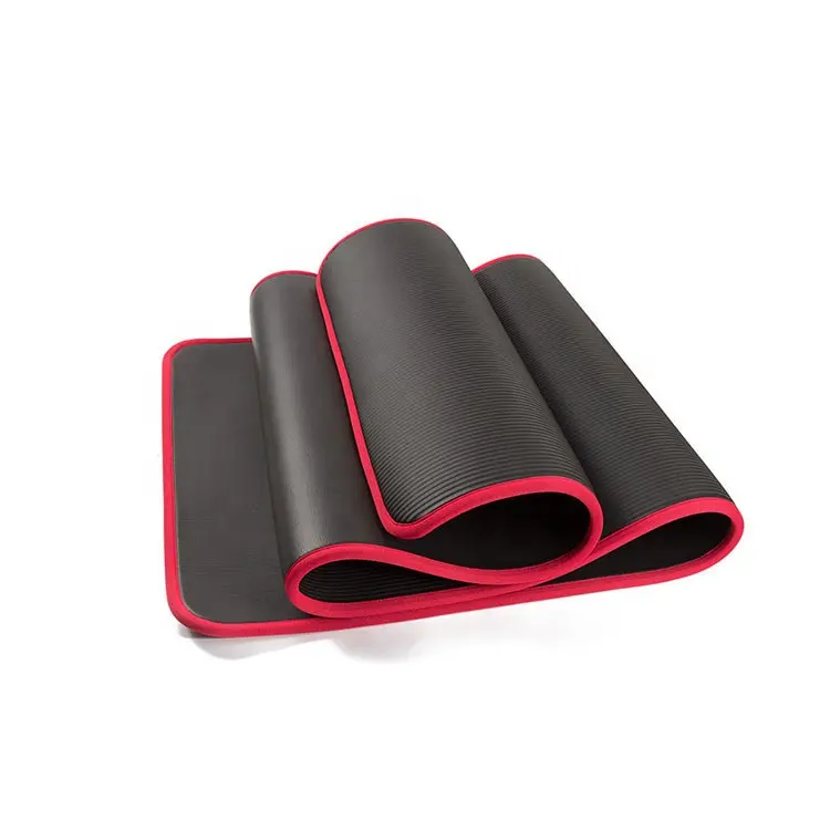 Custom NBR yoga mat red edge anti slip washable 183*61cm*10mm NBR Yoga mat with straps