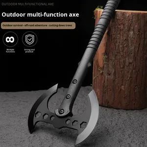 Hache de survie multi-outils de haute qualité pour l'extérieur, hache en acier au carbone, manche en plastique nylon, hache en acier Damas pour le camping et la coupe - Product Image 2