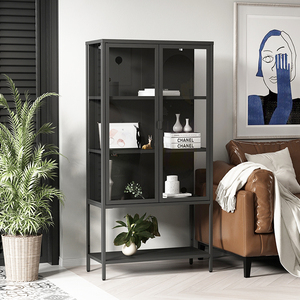 Vitrina de exhibición con 2 puertas de vidrio, armario de acero, mueble de almacenamiento, armario metálico, casillero para sala de estar, estantería de acero, librero - Product Image 3