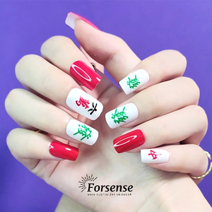 Logo personnalisé spécial style chinois presse sur les ongles fantaisie vacances design unique ongles conseils rouge laiteux blanc fête faux ongles fournisseur - Product Image 2