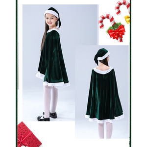 Vestido de Navidad para niñas Haowu con capa, disfraz de Papá Noel de terciopelo rojo y verde, traje de actuación para niños pequeños - Product Image 4