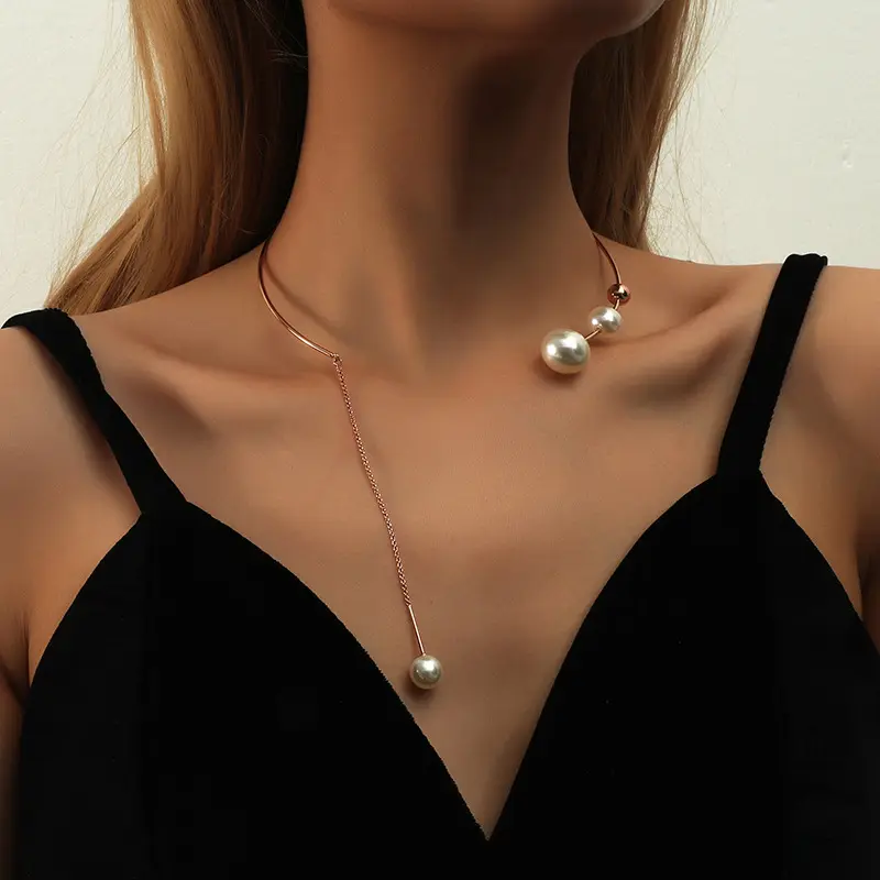 Elegant Big White Imitation Pearl Choker Necklace Clavicle Chain Fashion Necklace For Women Wedding Jewelry Collar