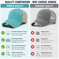 Casquette de baseball trucker personnalisée bicolore délavée à 6 panneaux, non structurée, avec dos en maille et détails usés et déchirés pour hommes et femmes OEM ODM