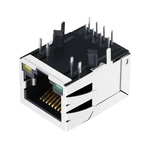 High quality XRJG-01J-4-D12-110 10/100 Base-T Single Port 8p8c Tap down Right Angle RJ45 Magnetics Integrated Female Connector