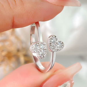 High Quality 18k Gold Plated Cubic Zirconia Double Heart <b>Adjustable</b> <b>Ring</b> Women - Product Image 6