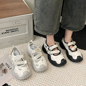รองเท้าส้นเตี้ย Velcro Mary Jane รุ่นลิมิเต็ด, รองเท้าพื้นหนาสีขาวเหมาะสำหรับสวมใส่ในฤดูใบไม้ผลิและฤดูร้อน - Product Image 1