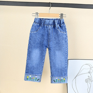 Pantaloni per Ragazze Primavera Autunno Nuovi Arrivi Eleganti Pantaloni Lunghi per Bambini <span class=keywords><strong>Jeans</strong></span> Trendy a Gamba Larga con Ricamo Floreale - Product Image 3