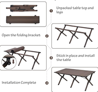 Table de camping pliante en métal 120x60cm, plateau en bois grain noyer, portable, pliable, pour 4-6 personnes, pique-nique en plein air