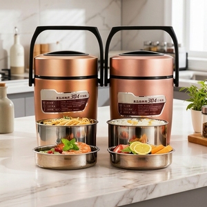 Boîte à lunch <span class=keywords><strong>hermétique</strong></span> portable en acier inoxydable 304, boîte à lunch thermique à double couche, récipient pour aliments, chauffe-aliments - Product Image 1