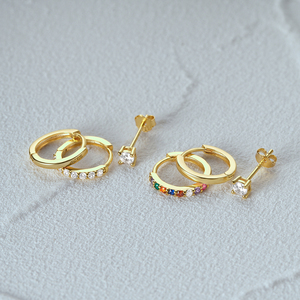 CANNER Juego de 3 Piezas de Aretes de Aro con Zirconia Cúbica Blanca, Diseño Simple y Elegante, Plata de Ley S925, para Mujer - Product Image 5