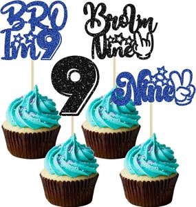 1 Pezzo Decorazione per <span class=keywords><strong>Torta</strong></span> 'Brother I'm 9' con Glitter, Topper per <span class=keywords><strong>Torta</strong></span> 'Buon 9° Compleanno' per Ragazzi, Accessori per Festa di Compleanno 'Cinque Anni' - Product Image 1