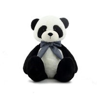 Neuer Schwarz-Weißer Sitzender Panda Weiche Niedliche Kuschelpuppe mit Kariertem Halstuch Geburtstags- und Weihnachtsgeschenke Panda Plüschtier