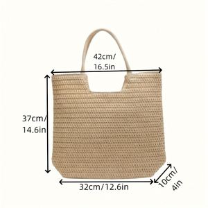 Bolso Tote Tejido Simple para Mujer, Gran Capacidad, Bolso de Playa de Paja para Vacaciones y Días de Playa - Product Image 4