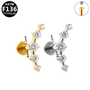 Getta Women's Vintage ASTM F136 Titanium Lip Ring Cute Cherry Cartilage Helix Piercing Earrings Zircon Internal Thread Wedding - Product Image 3