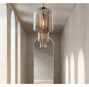 Lampadario a Sospensione Moderno Vintage a Forma di Campana in Ottone, Acciaio e Cristallo per Sala da Pranzo, Soffitti Alti, Villa, Illuminazione Interna - Product Image 5