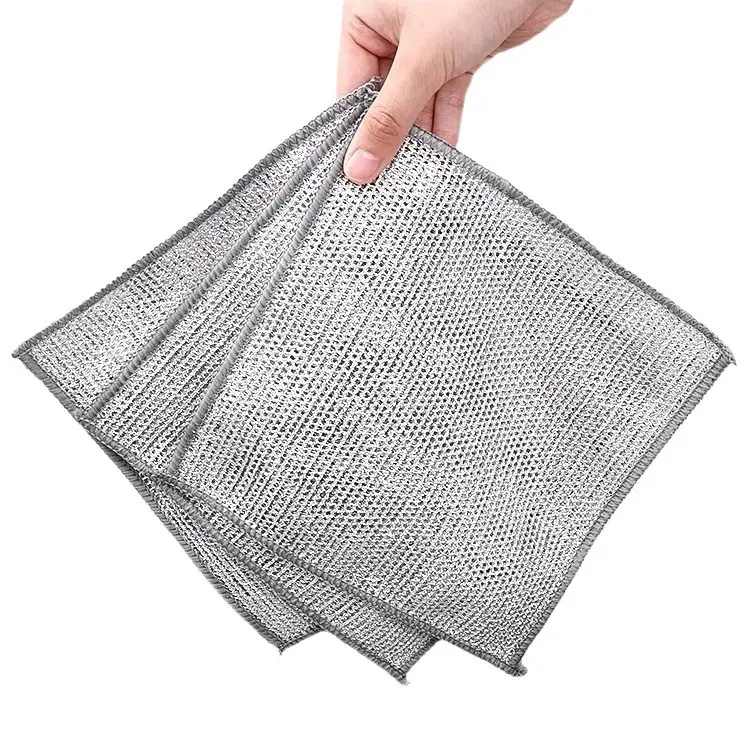 Multiusos antiarañazos 20*20cm Power Scrub Cloth Malla Alambre de metal Trapos para lavar platos Paño de limpieza de alambre