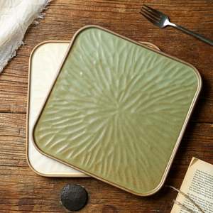 สโตนแวร์สไตล์วินเทจแบบชนบทจานสี่เหลี่ยมทาสีใต้เคลือบสเต็กและติ่มซำสำหรับร้านอาหาร - Product Image 6