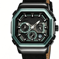 Montre à quartz chronographe carrée pour homme, bracelet en cuir, montre de sport pour homme, calendrier analogique, montre-bracelet décontractée