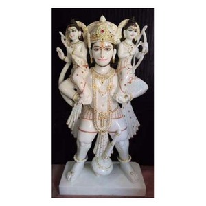 Marbre blanc Das Hanuman Sur L'épaule Bal Ram Laxman Sculpture - Product Image 1
