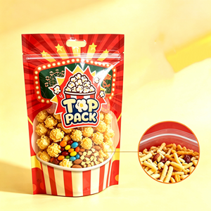 MOQ 500 Custom Printed Multi Color Zipper Pouch with Window Handle 250g 500g 1kg for Popcorn Flavored Snack Party Food Retail - Product Image 4