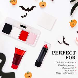 Kit de pintura facial profesional 4 colores pintura facial <span class=keywords><strong>para</strong></span> <span class=keywords><strong>Halloween</strong></span> pintura facial fácil sangre falsa lavable rojo <span class=keywords><strong>para</strong></span> escenario FIESTA DE Cosplay - Product Image 2