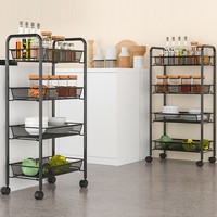 Nieuwe zwarte carbonstalen 5-laags verrijdbare multifunctionele draagbare keukenopbergrek voor trolley groenten & fruit zonder afwasgerei