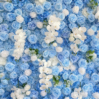 Toile de fond murale NINI en tissu patchwork bleu et blanc à motif floral pour scène de mariage et photographie, idéale pour la Saint-Valentin