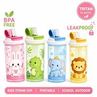Bouteille d'eau Tritan pour enfants avec paille, sans BPA, anti-fuite, portable pour l'école et l'extérieur, motif Snoopy mignon, 500 ml
