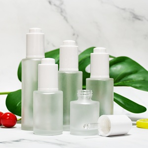Botella de Vidrio Esmerilado Redonda con <span class=keywords><strong>Gotero</strong></span> para Suero Cosmético, Crema Facial, 20ml-100ml, Botón de Presión Transparente - Product Image 2