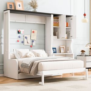 Storage Bed With Desk And <b>Wardrobe</b> White Adult Bedroom Furniture Framework Structure Low <b>Box</b> Design - Product Image 2