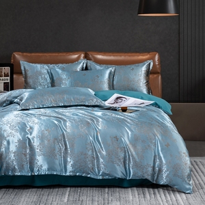 Klassisches Europäisches Seidenbettwäsche-Set Jacquard Blaue Bettdecke Familien-Mikrofaser-Polyester Vierteiliges Sabanas Bettwäsche-Set - Product Image 2