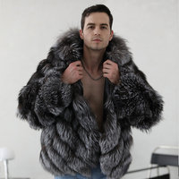 Manteau d'hiver sur mesure de luxe pour hommes, sweats à capuche, veste en fourrure de renard argenté véritable, manteau pour hommes