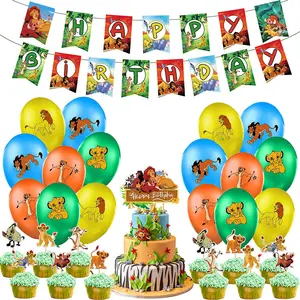 Çocuklar parti malzemeleri sofra aslan kral Simba parti kek Topper mutlu doğum günü afiş balonlar dekor bebek duş dekor X4204