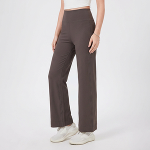 Pantalones de yoga de cintura alta para mujer, de pierna ancha, suaves y elásticos, con efecto levantacola, pantalones rectos cortos, para Pilates, deportivos casuales, al por mayor - Product Image 1