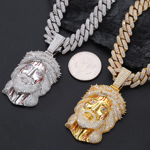 Nova Chegada Hip Hop Jóias Esmalte Banhado a 925 Prata Esterlina Vvs Moissanite Mens Jesus Cabeça Pingente Com Espinhos De Sangue - Product Image 3