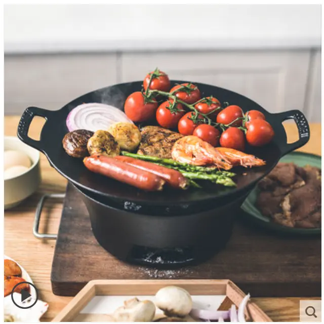 Multifunctional Pizza Cast Iron Outdoor Cast Iron Cookware Grill Pan For Sale