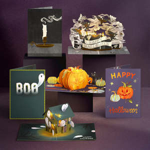 Tarjetas Pop-up 3D <span class=keywords><strong>de</strong></span> Halloween con Luz LED, Diseño <span class=keywords><strong>de</strong></span> Calabaza y Fantasma, con Sobre y Nota en Blanco, para Regalo <span class=keywords><strong>de</strong></span> Fiesta - Product Image 1