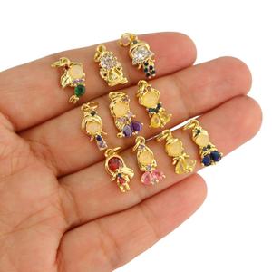 CZ8785 moda pequeño Mini pequeño 18K chapado en oro cuentos de hadas circón CZ Micro Pave princesa figura sirena chica encantos - Product Image 1