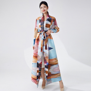 Moda plisada árabe Dubai ropa turística musulmanes vestidos largos impresos Oriente Medio túnica Festival damas abrigo punto al por mayor - Product Image 1