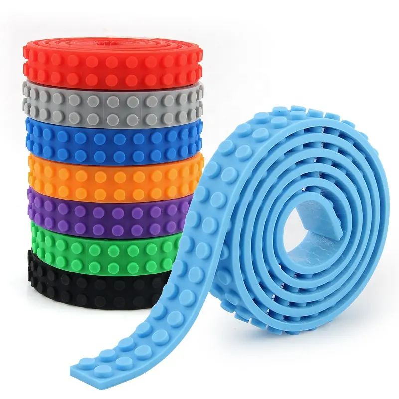 Factory Wholesale Blue Yellow Red Educational Toy Silicone Building Block Tape Adhesive For Brick Tape with Sticker