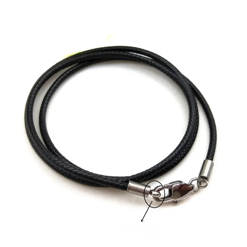 Cordón de cera de COLLAR COLGANTE para las mujeres los hombres adolescentes cuerda de acero inoxidable langosta cierre conector cadena DIY collar de la joyería