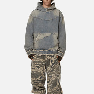 Sweat-shirt à capuche en denim personnalisé pour homme, coton, style urbain décontracté - Product Image 2