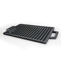 Plaque de cuisson réversible en fonte pré-assaisonnée, double face, avec surface plate et surface grillée côtelée, et deux poignées