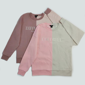 Sweat-shirts à capuche brodés pour femmes, printemps, écologiques, respirants, décontractés, manches longues, couleur contrastée, patchwork moitié-moitié - Product Image 2